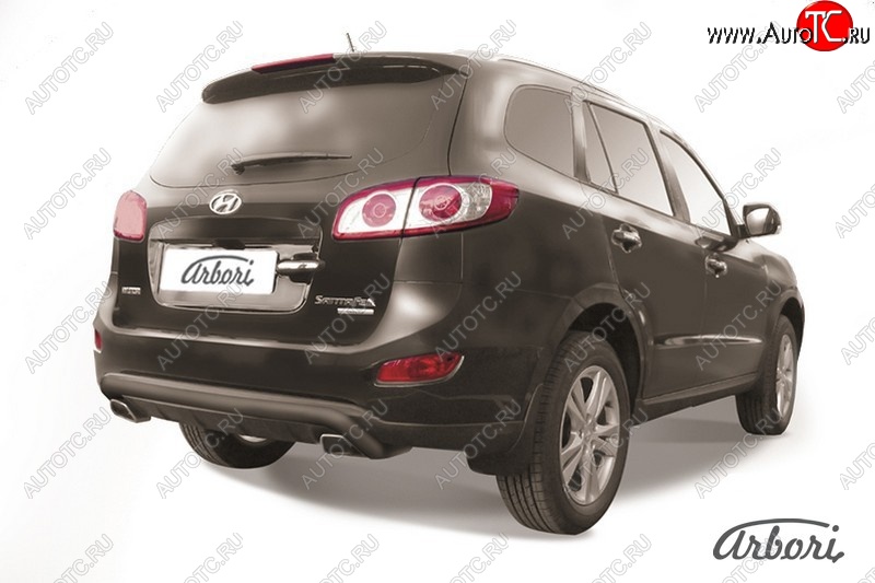 6 749 р. Защита заднего бампера Arbori (скоба, черная, 1 труба d57 mm). Hyundai Santa Fe CM рестайлинг (2009-2012)  с доставкой в г. Пермь
