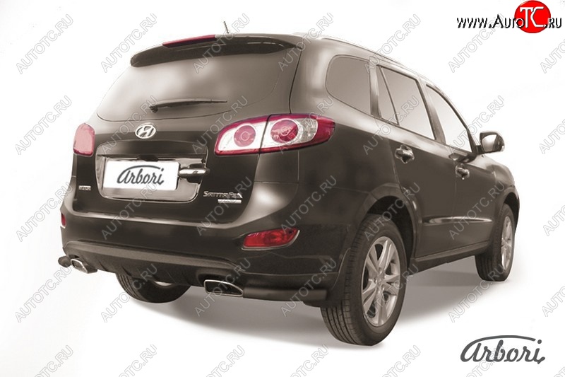 5 399 р. Защита заднего бампера Arbori (уголки, черная, 1 труба d57 mm). Hyundai Santa Fe CM рестайлинг (2009-2012)  с доставкой в г. Пермь