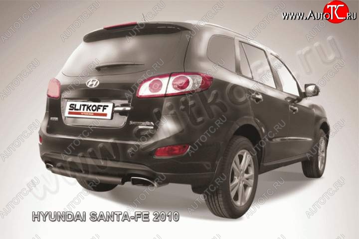 4 799 р. Защита заднего бампера из трубы d57 Slitkoff (короткая)  Hyundai Santa Fe  CM (2009-2012) рестайлинг (Цвет: серебристый)  с доставкой в г. Пермь