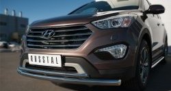 18 699 р. Защита переднего бампера (2 трубыØ63 и 42 мм, нержавейка) SLITKOFF  Hyundai Grand Santa Fe  1 DM (2013-2016) дорестайлинг  с доставкой в г. Пермь. Увеличить фотографию 2