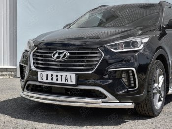 18 599 р. Защита переднего бампера (2 трубыØ42 мм, нержавейка) SLITKOFF  Hyundai Grand Santa Fe  1 DM (2016-2018) рестайлинг  с доставкой в г. Пермь. Увеличить фотографию 2