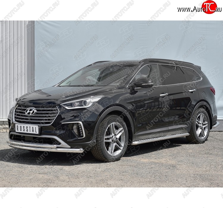 18 599 р. Защита переднего бампера (2 трубыØ42 мм, нержавейка) SLITKOFF  Hyundai Grand Santa Fe  1 DM (2016-2018) рестайлинг  с доставкой в г. Пермь