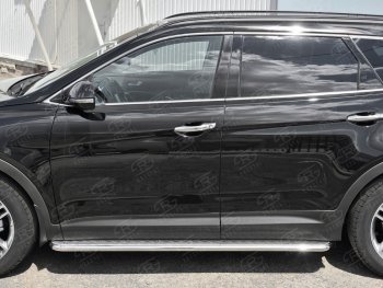 24 649 р. Порожки для ног (Ø42) SLITKOFF  Hyundai Grand Santa Fe  1 DM (2016-2018) рестайлинг (лист - алюминий, профиль - нержавейка)  с доставкой в г. Пермь. Увеличить фотографию 2