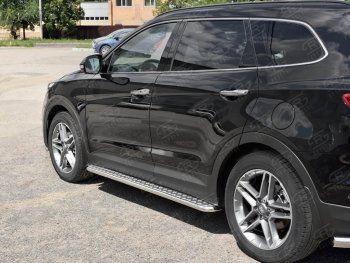 24 649 р. Порожки для ног (Ø42) SLITKOFF  Hyundai Grand Santa Fe  1 DM (2016-2018) рестайлинг (лист - алюминий, профиль - нержавейка)  с доставкой в г. Пермь. Увеличить фотографию 3