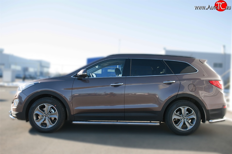 24 649 р. Широкая защита порогов SLITKOFF  Hyundai Grand Santa Fe  1 DM (2013-2016) дорестайлинг  с доставкой в г. Пермь