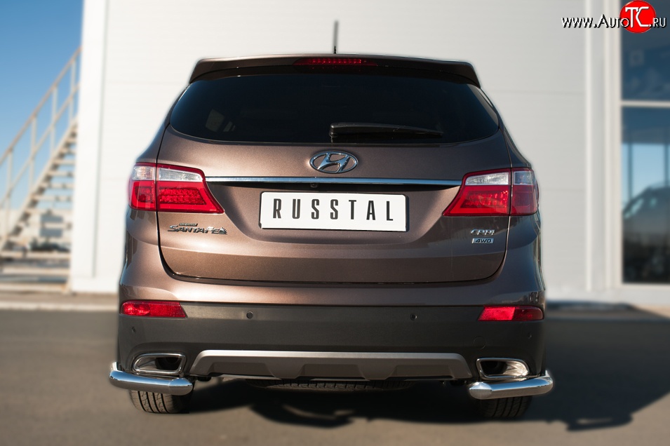 16 299 р. Защита заднего бампера (Ø63 мм уголки, нержавейка) SLITKOFF  Hyundai Grand Santa Fe  1 DM (2013-2016) дорестайлинг  с доставкой в г. Пермь