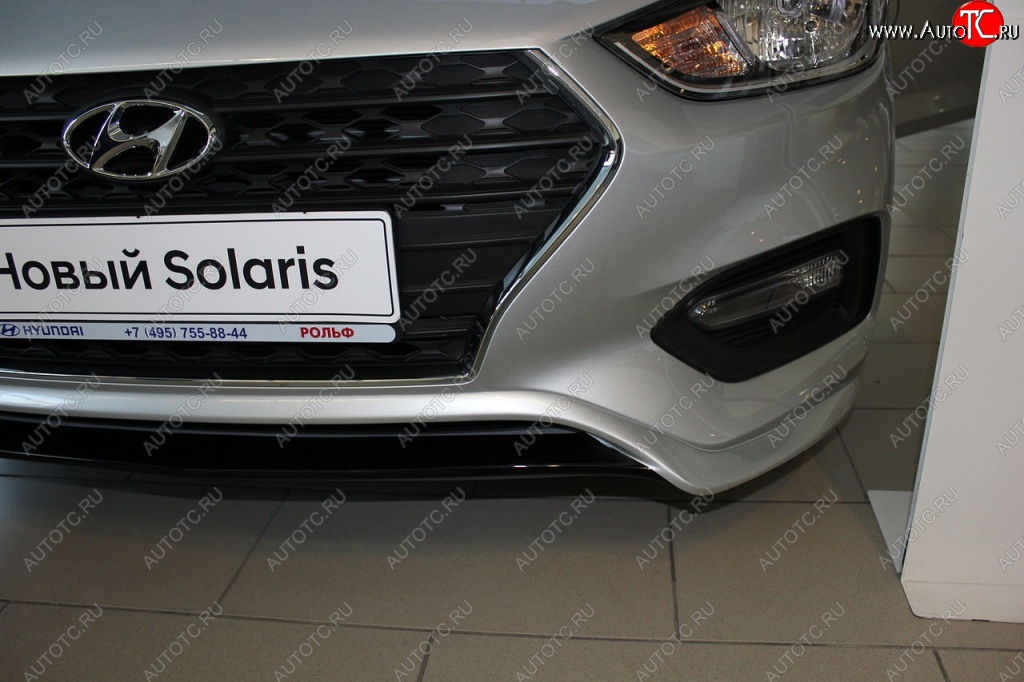 4 999 р. Накладка на передний бампер АвтоКрат Hyundai Solaris HCR седан дорестайлинг (2017-2020) (Неокрашенная)  с доставкой в г. Пермь