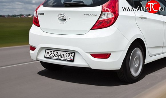 4 999 р. Задний бампер Стандартный Hyundai Solaris RBr хэтчбэк рестайлинг (2014-2017) (Неокрашенный)  с доставкой в г. Пермь