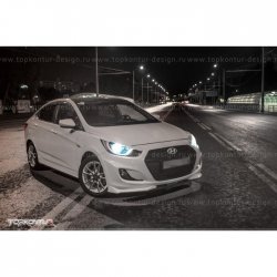 2 899 р. Накладка на передний бампер TopKontur Design v2  Hyundai Solaris  RBr (2010-2014) седан дорестайлинг, хэтчбэк дорестайлинг (Неокрашенная)  с доставкой в г. Пермь. Увеличить фотографию 3