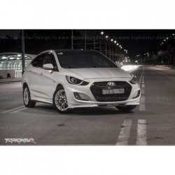 2 899 р. Накладка на передний бампер TopKontur Design v2  Hyundai Solaris  RBr (2010-2014) седан дорестайлинг, хэтчбэк дорестайлинг (Неокрашенная)  с доставкой в г. Пермь. Увеличить фотографию 12