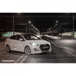 2 899 р. Накладка на передний бампер TopKontur Design v2  Hyundai Solaris  RBr (2010-2014) седан дорестайлинг, хэтчбэк дорестайлинг (Неокрашенная)  с доставкой в г. Пермь. Увеличить фотографию 4