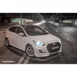 2 899 р. Накладка на передний бампер TopKontur Design v2  Hyundai Solaris  RBr (2010-2014) седан дорестайлинг, хэтчбэк дорестайлинг (Неокрашенная)  с доставкой в г. Пермь. Увеличить фотографию 7