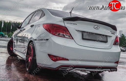 8 999 р. Накладка на задний бампер TopKontur Design  Hyundai Solaris  RBr (2010-2014) седан дорестайлинг (Неокрашенная)  с доставкой в г. Пермь
