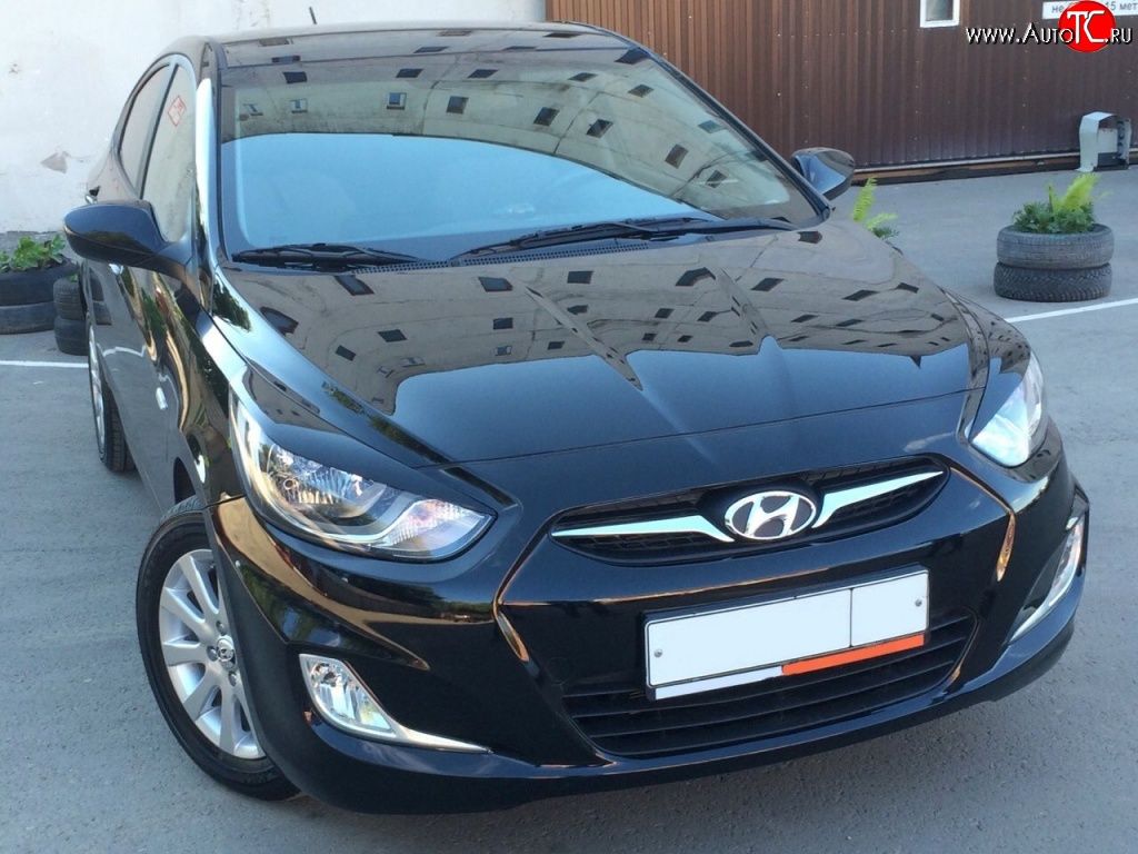 599 р. Реснички на фары Sniper Hyundai Solaris RBr седан дорестайлинг (2010-2014) (Неокрашенные)  с доставкой в г. Пермь