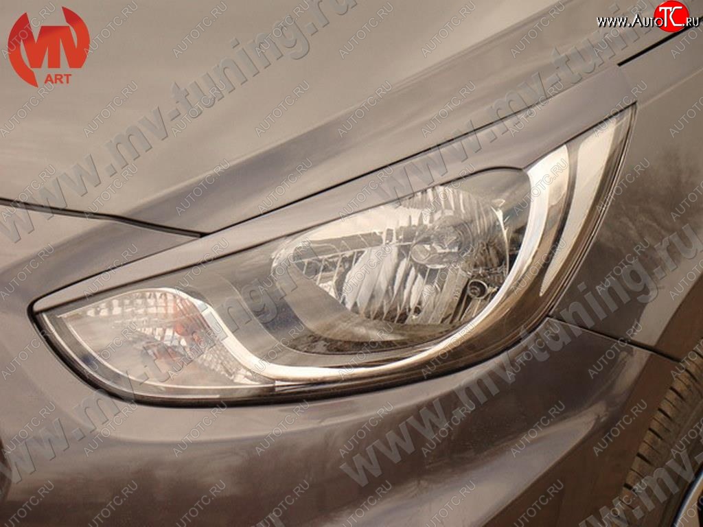 1 149 р. Реснички на фары MV tuning v2 Hyundai Solaris RBr седан дорестайлинг (2010-2014) (Неокрашенные)  с доставкой в г. Пермь