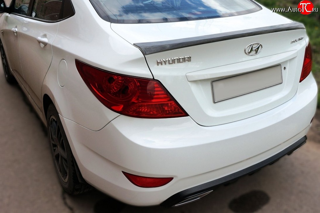 3 659 р. Лип спойлер Драйв Hyundai Solaris RBr седан рестайлинг (2014-2017) (Неокрашенный)  с доставкой в г. Пермь