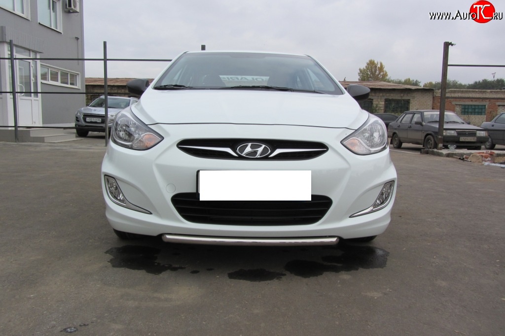 5 799 р. Защита переднего бампера Slitkoff (Ø 42 мм)  Hyundai Solaris  RBr (2010-2014) седан дорестайлинг, хэтчбэк дорестайлинг (Нержавеющая сталь)  с доставкой в г. Пермь