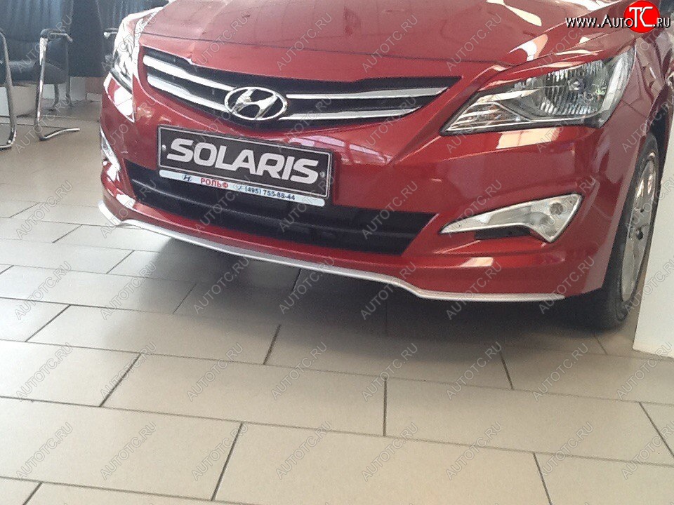 3 899 р. Накладка на передний бампер АвтоКрат  Hyundai Solaris  RBr (2014-2017) седан рестайлинг (Неокрашенная)  с доставкой в г. Пермь