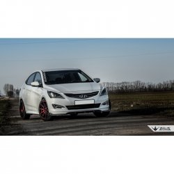 4 499 р. Накладка на передний бампер TopKontur Design  Hyundai Solaris  RBr (2014-2017) седан рестайлинг (Глянец под окраску, Неокрашенная)  с доставкой в г. Пермь. Увеличить фотографию 3