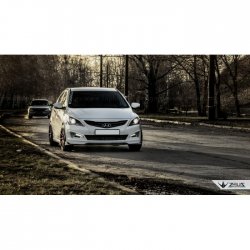 4 499 р. Накладка на передний бампер TopKontur Design  Hyundai Solaris  RBr (2014-2017) седан рестайлинг (Глянец под окраску, Неокрашенная)  с доставкой в г. Пермь. Увеличить фотографию 4