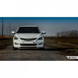 4 499 р. Накладка на передний бампер TopKontur Design  Hyundai Solaris  RBr (2014-2017) седан рестайлинг (Глянец под окраску, Неокрашенная)  с доставкой в г. Пермь. Увеличить фотографию 5