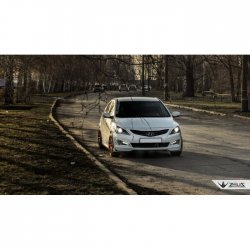 4 499 р. Накладка на передний бампер TopKontur Design  Hyundai Solaris  RBr (2014-2017) седан рестайлинг (Глянец под окраску, Неокрашенная)  с доставкой в г. Пермь. Увеличить фотографию 6
