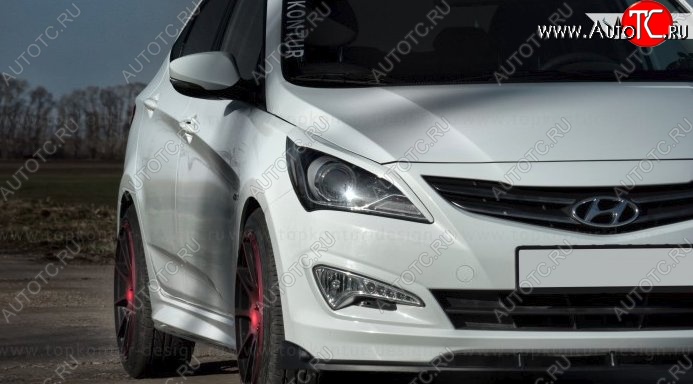 4 499 р. Накладка на передний бампер TopKontur Design  Hyundai Solaris  RBr (2014-2017) седан рестайлинг (Глянец под окраску, Неокрашенная)  с доставкой в г. Пермь