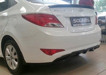 3 899 р. Накладка на задний бампер АвтоКрат  Hyundai Solaris  RBr (2014-2017) седан рестайлинг (Неокрашенная)  с доставкой в г. Пермь. Увеличить фотографию 2
