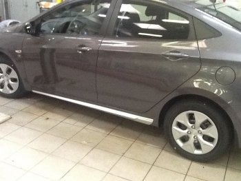 4 999 р. Пластиковые пороги АвтоКрат Hyundai Solaris RBr седан рестайлинг (2014-2017) (Неокрашенные)  с доставкой в г. Пермь. Увеличить фотографию 2