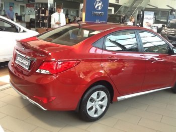 4 999 р. Пластиковые пороги АвтоКрат Hyundai Solaris RBr седан рестайлинг (2014-2017) (Неокрашенные)  с доставкой в г. Пермь. Увеличить фотографию 4