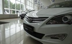 2 099 р. Сетка на бампер Russtal (черная) Hyundai Solaris RBr седан рестайлинг (2014-2017)  с доставкой в г. Пермь. Увеличить фотографию 4