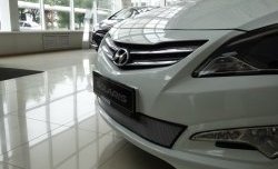 1 539 р. Сетка на бампер Russtal (хром) Hyundai Solaris RBr седан рестайлинг (2014-2017)  с доставкой в г. Пермь. Увеличить фотографию 2
