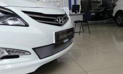 1 539 р. Сетка на бампер Russtal (хром) Hyundai Solaris RBr седан рестайлинг (2014-2017)  с доставкой в г. Пермь. Увеличить фотографию 3