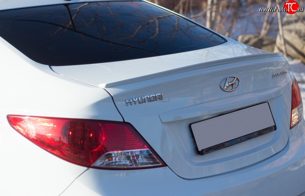2 699 р. Лип спойлер Кураж узкий  Hyundai Solaris  RBr (2014-2017) седан рестайлинг (Неокрашенный)  с доставкой в г. Пермь