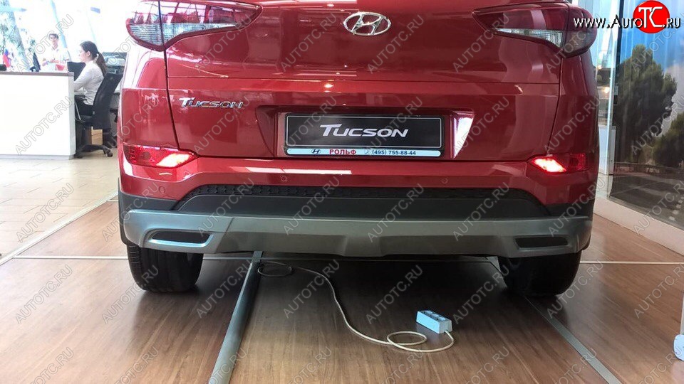 5 649 р. Накладка на задний бампер АвтоКрат  Hyundai Tucson  TL (2015-2018) дорестайлинг (Неокрашенная)  с доставкой в г. Пермь