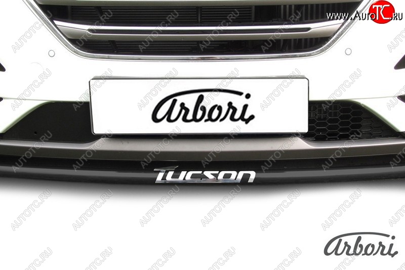 7 199 р. Защита переднего бампера Arbori (с надписью, черная, 1 труба d42 mm). Hyundai Tucson TL дорестайлинг (2015-2018)  с доставкой в г. Пермь