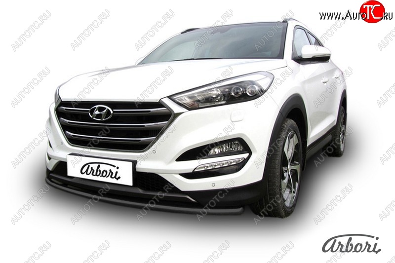 8 819 р. Защита переднего бампера Arbori (черная, 1 труба d42 mm). Hyundai Tucson TL дорестайлинг (2015-2018)  с доставкой в г. Пермь