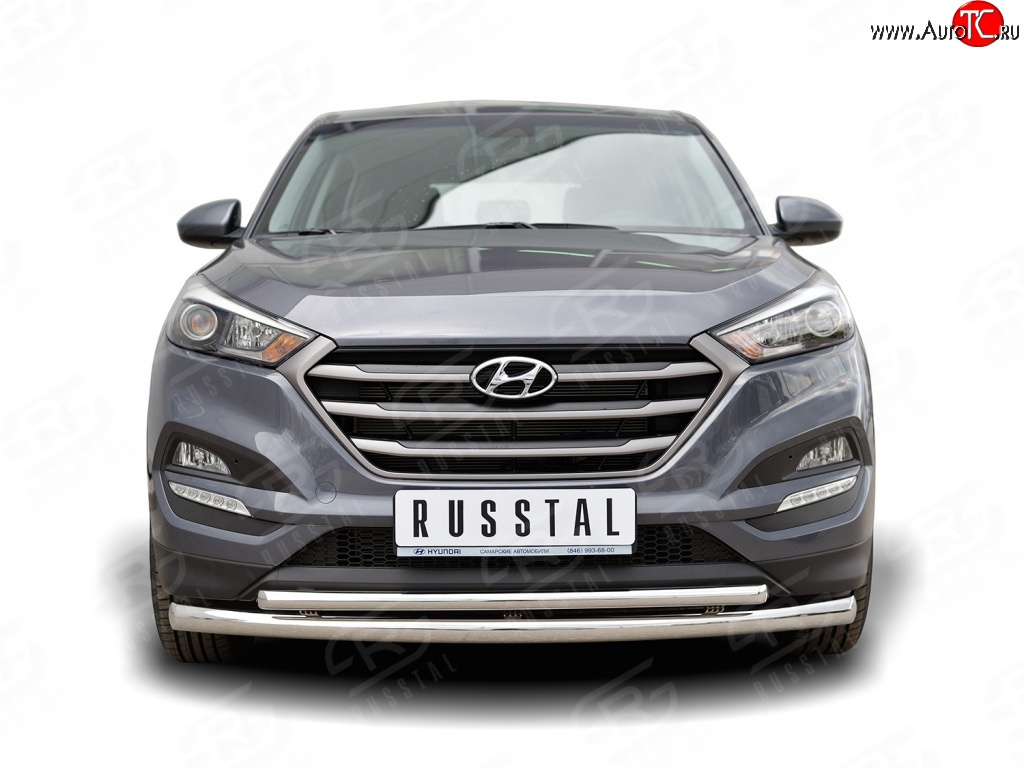 16 999 р. Защита переднего бампера (2 трубыØ63 и 42 мм, нержавейка) SLITKOFF Hyundai Tucson TL дорестайлинг (2015-2018)  с доставкой в г. Пермь