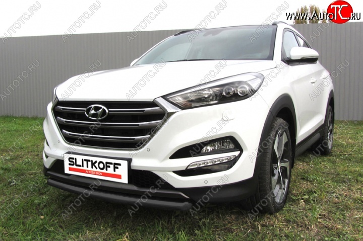 9 999 р. Защита переднего бампера из трубы d57 Slitkoff Hyundai Tucson TL дорестайлинг (2015-2018) (Цвет: серебристый)  с доставкой в г. Пермь
