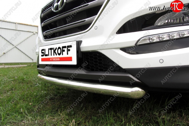 14 449 р. Одинарная защита переднего бампера диаметром 57 мм Slitkoff Hyundai Tucson TL дорестайлинг (2015-2018) (Нержавейка, Полированная)  с доставкой в г. Пермь