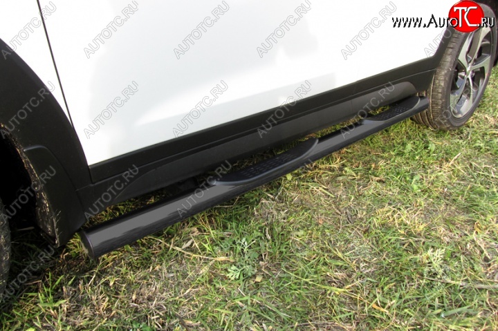 12 999 р. Защита порогов из трубы d76 Slitkoff (с проступью) Hyundai Tucson TL дорестайлинг (2015-2018) (Цвет: серебристый)  с доставкой в г. Пермь