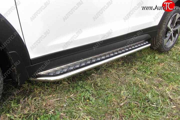 15 999 р. Широкая защита порогов Slitkoff Hyundai Tucson TL дорестайлинг (2015-2018) (Нержавейка, Полированная)  с доставкой в г. Пермь