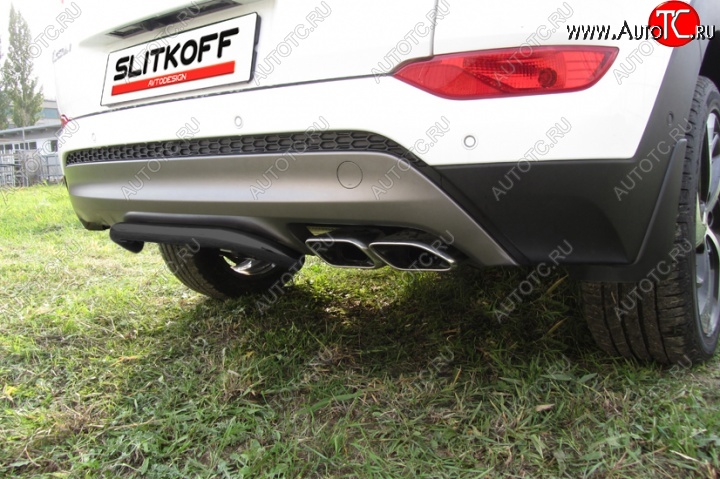 7 199 р. Защита заднего бампера из трубы d42 Slitkoff (скоба)  Hyundai Tucson  TL (2015-2018) дорестайлинг (Цвет: серебристый)  с доставкой в г. Пермь
