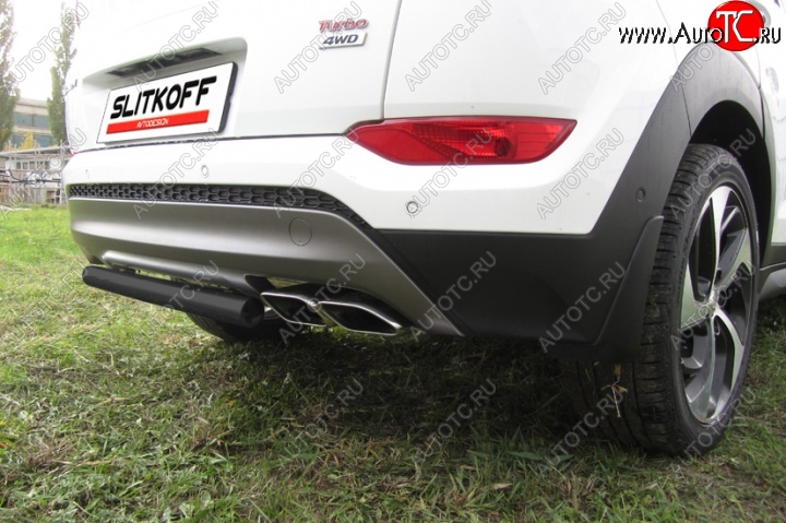 5 599 р. Защита заднего бампера из трубы d57 Slitkoff (короткая)  Hyundai Tucson  TL (2015-2018) дорестайлинг (Цвет: серебристый)  с доставкой в г. Пермь