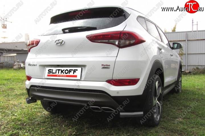 4 999 р. Защита заднего бампера из уголков d57 Slitkoff  Hyundai Tucson  TL (2015-2018) дорестайлинг (Цвет: серебристый)  с доставкой в г. Пермь