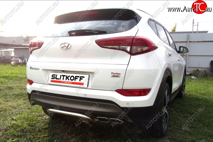 10 199 р. Защита заднего бампера диаметром 42 мм с изгибом Slitkoff  Hyundai Tucson  TL (2015-2018) дорестайлинг (Нержавейка, Полированная)  с доставкой в г. Пермь