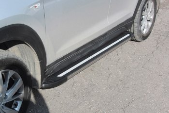 10 699 р. Алюминиевые пороги для ног Slitkoff (Luxe)  Hyundai Tucson  TL (2018-2021) рестайлинг (Серебристые)  с доставкой в г. Пермь. Увеличить фотографию 2