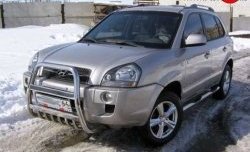 Высокая усиленная защита переднего бампера с защитой картера Slitkoff Hyundai Tucson JM (2004-2010) (нержавейка полированная)