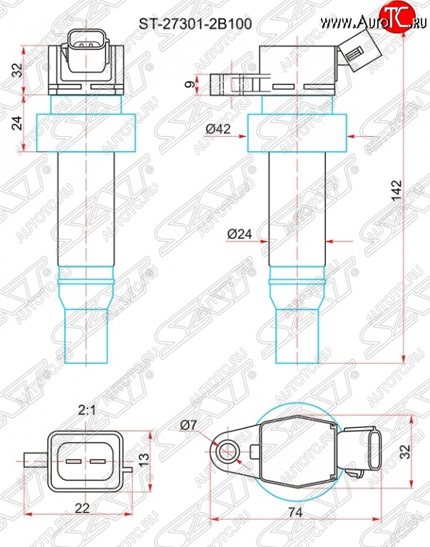 949 р. Катушка зажигания SAT  Hyundai Veloster  FS (2011-2018), KIA Sportage  3 SL (2010-2016)  с доставкой в г. Пермь