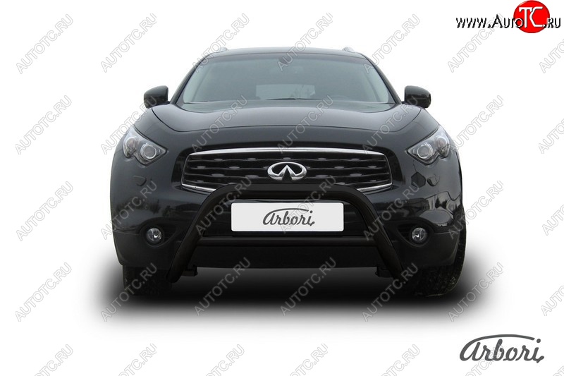 23 039 р. Защита переднего бампера Arbori (низкая, черная, 1 труба d76 mm). INFINITI FX50 S51 рестайлинг (2012-2014)  с доставкой в г. Пермь